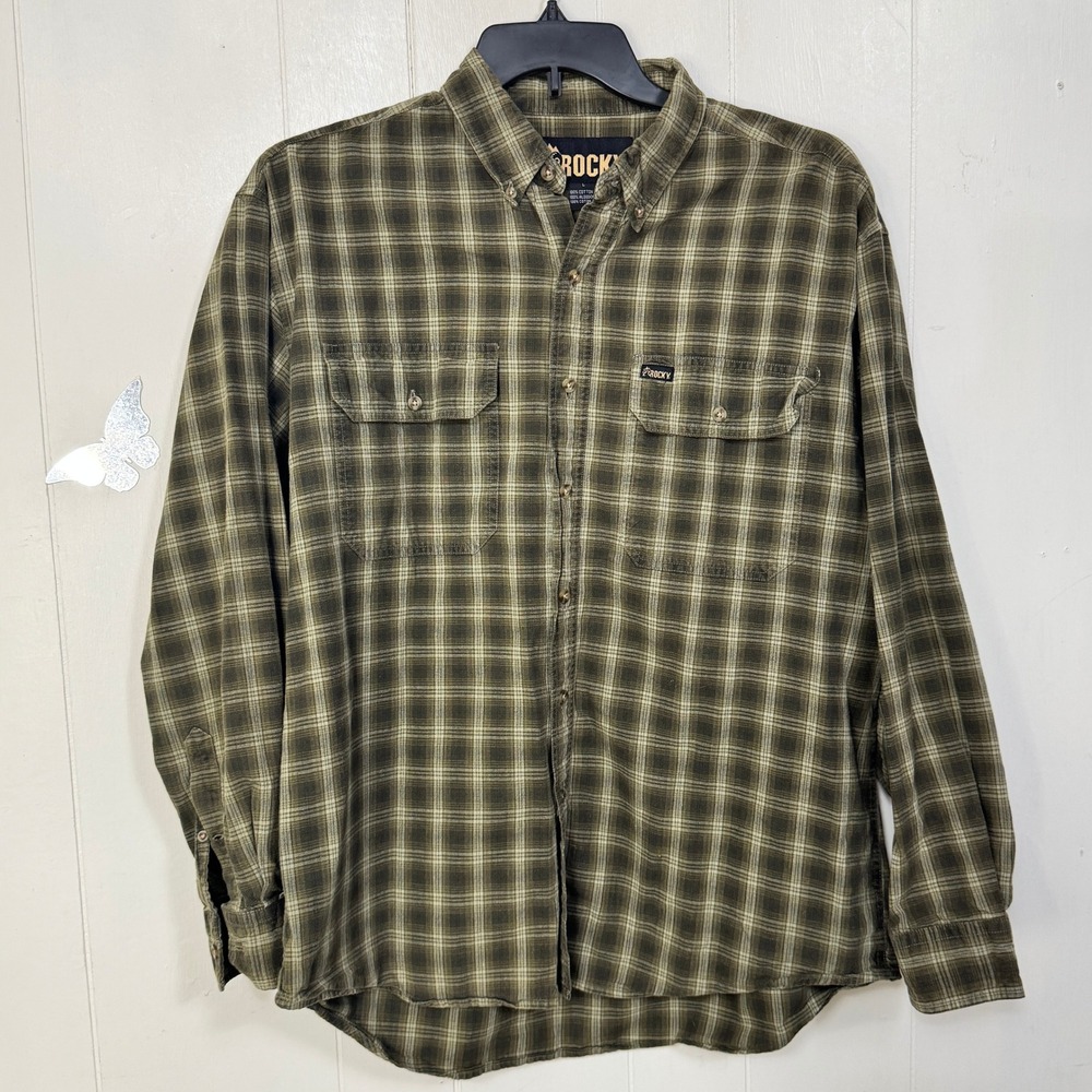 Rocky Men's Plaid Flannel Shirt Long Sleeve Button Up Outdoors Workwear Large